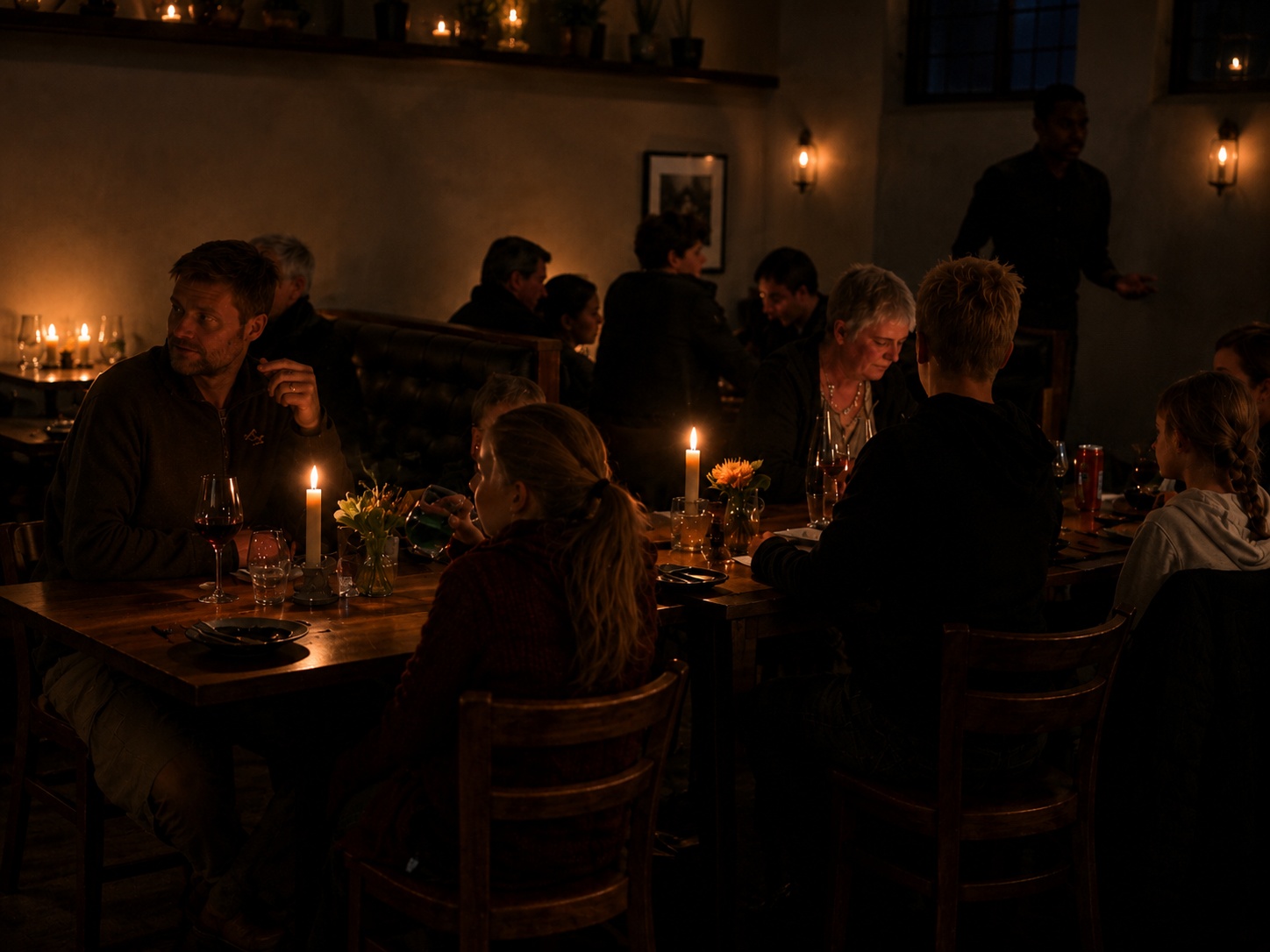 Guests around candlelit table